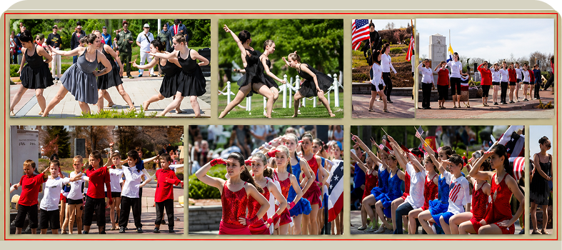 Children performing in outdoor dance event.
