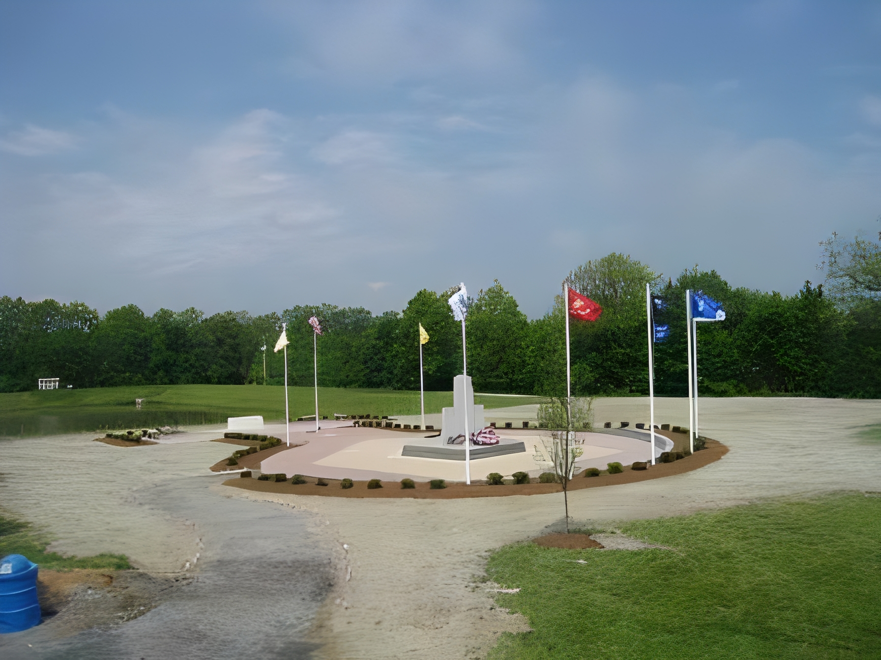 Scenic view of memorial park with flags