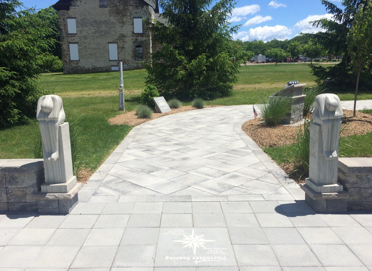 Stone pathway with decorative pillars