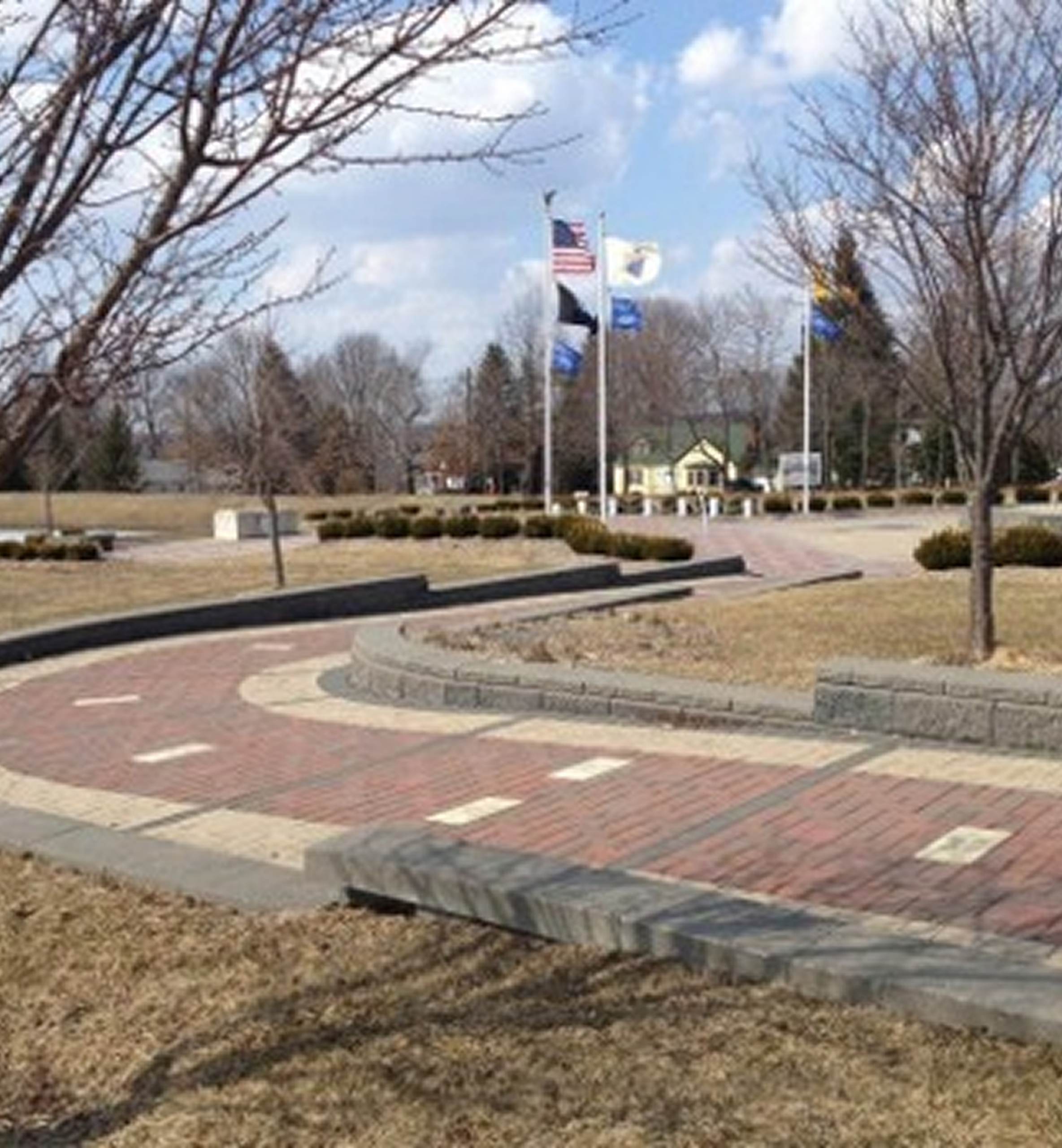 Curved brick path in a park