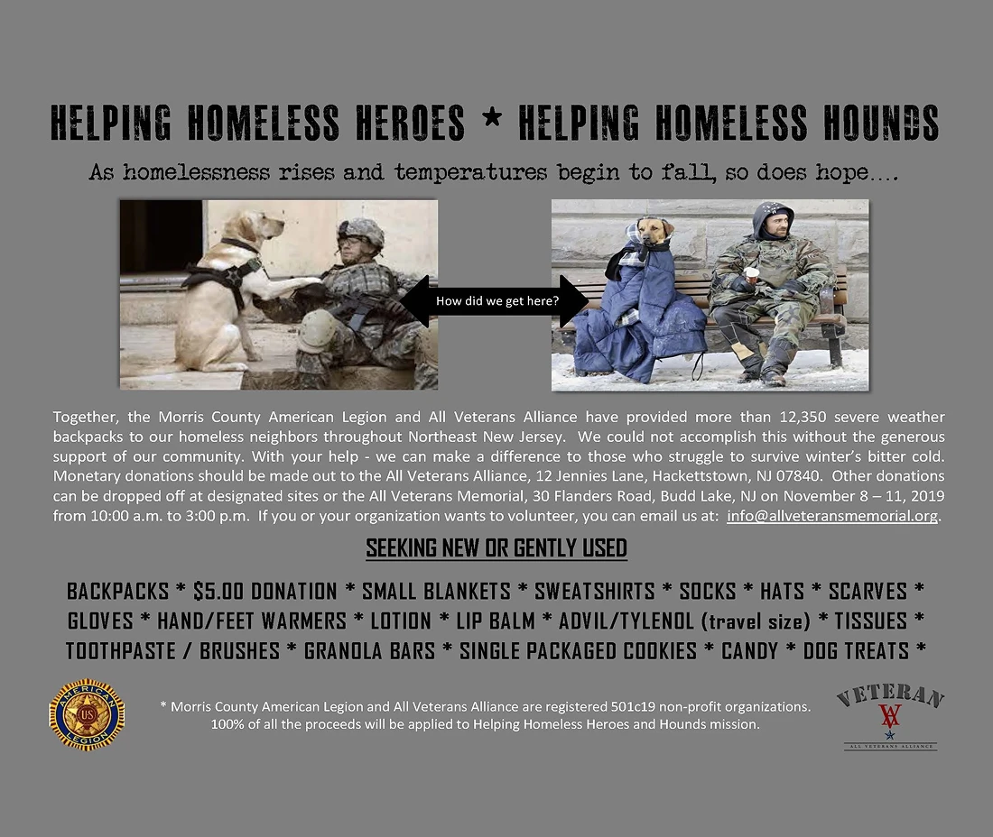 Event flyer for helping homeless veterans and pets.