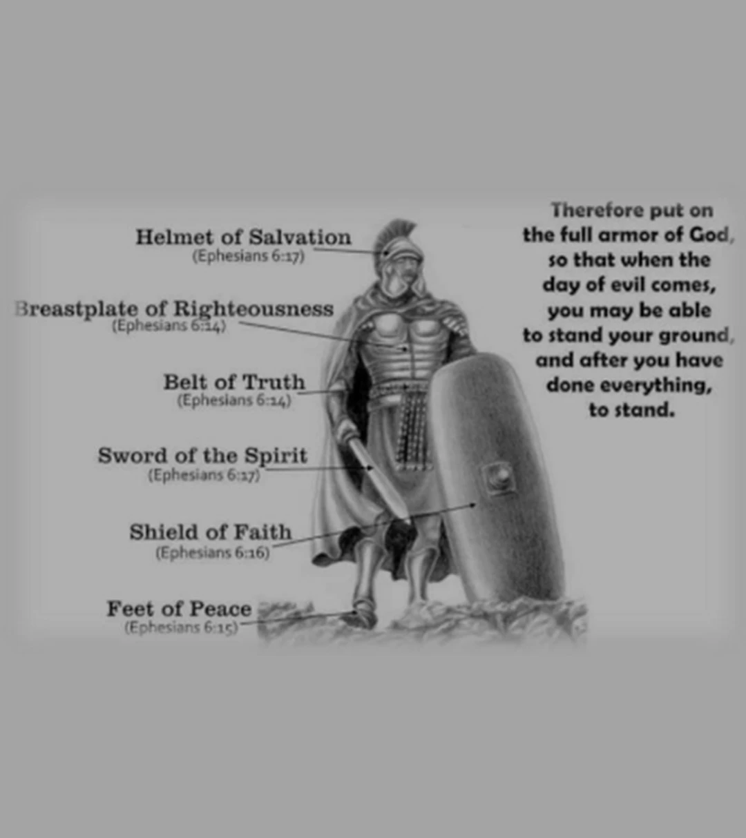Armor of God with labeled parts diagram.