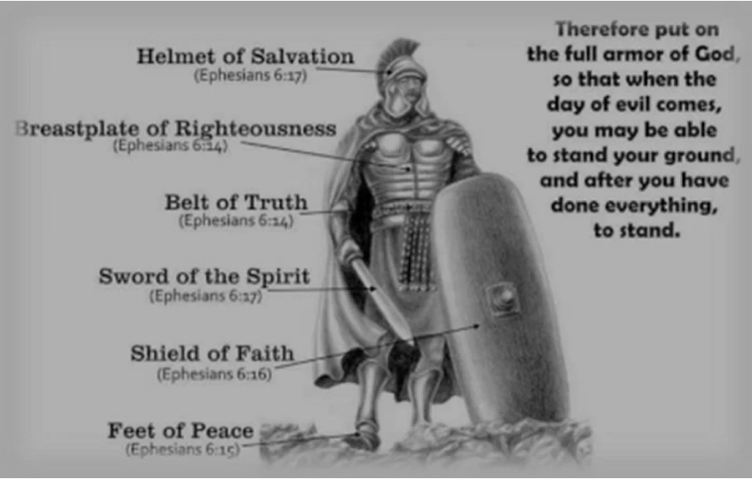 Roman soldier with labeled spiritual armor.